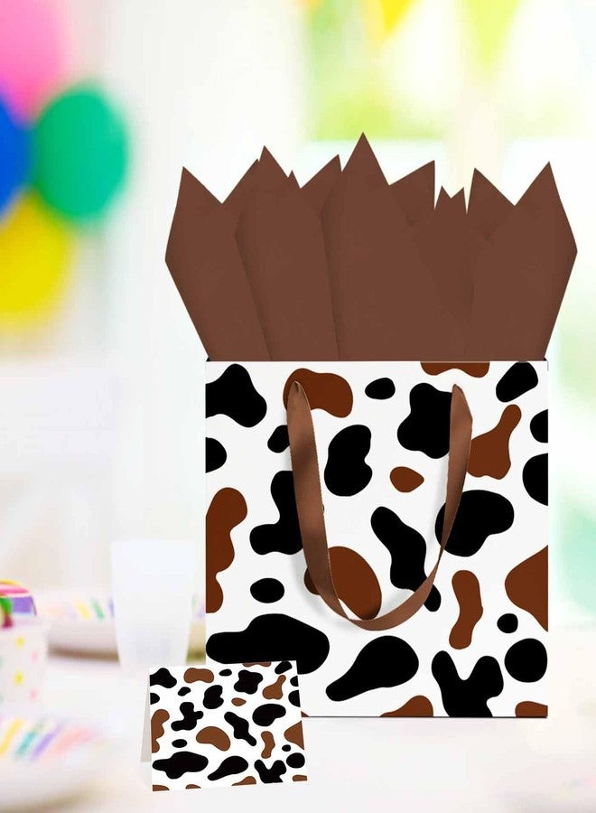 MUNILAIL 13 Inches Brown Cow Print Gift Bag with Tissue Paper Handle and Greeting Card Large Paper Gift Bag for Boys Girls Birthday Party Baby Shower Cow Print Party Supplies - Image 5